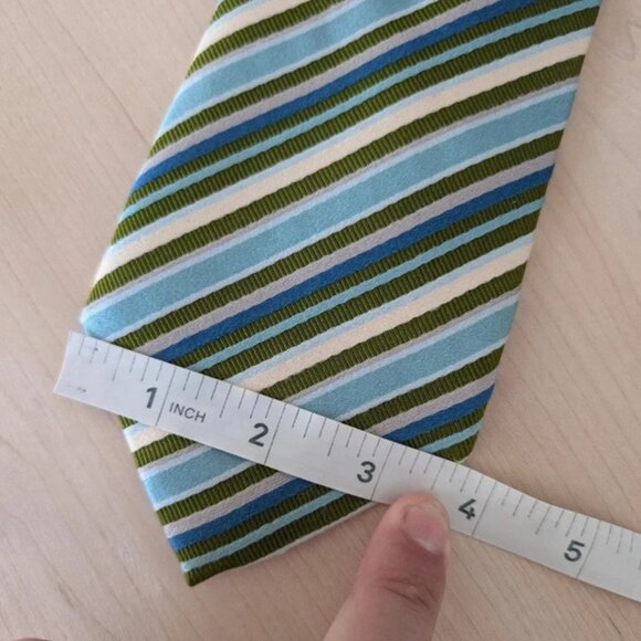 Canali Striped Silk Tie green and blue - Picture 9 of 9